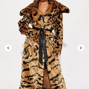 NWT Fashion Nova Leopard Print Teddy Jacket with Black Tie